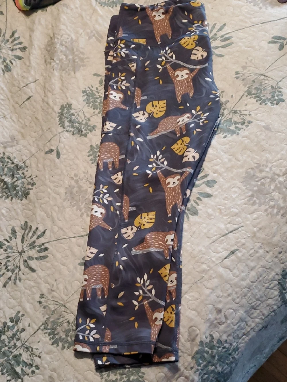 Cvg Sloth Print Capris - Dark Gray with Brown & Yellow Accents - Picture 4 of 4